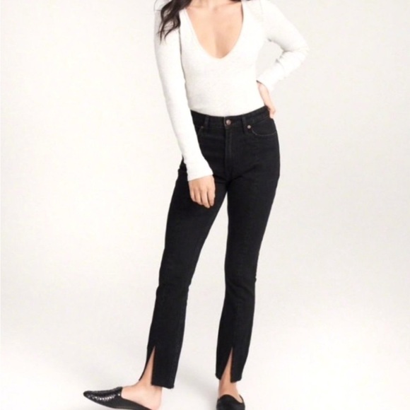 Abercrombie & Fitch Denim - Abercrombie & Fitch Simone High Rise Slim Jeans Raw Hem Ankle Slit Black Size 30